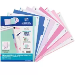 (400159036) OXFORD JUEGO SEPARADORES 5 POSICIONES PP 500 MICRAS A4 C/SURTIDOS PASTEL