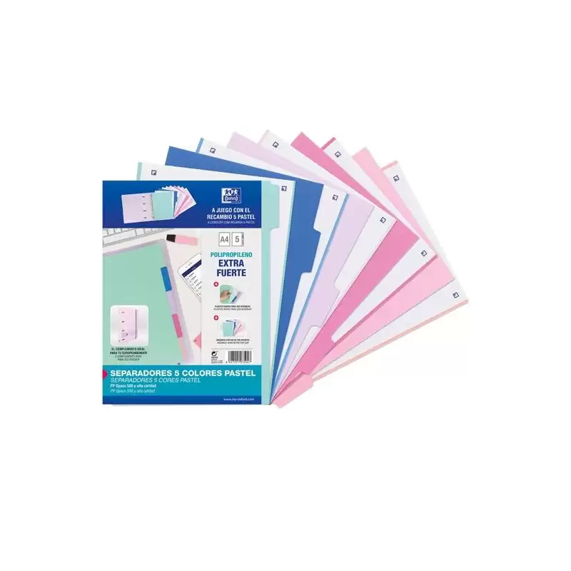 (400159036) OXFORD JUEGO SEPARADORES 5 POSICIONES PP 500 MICRAS A4 C/SURTIDOS PASTEL