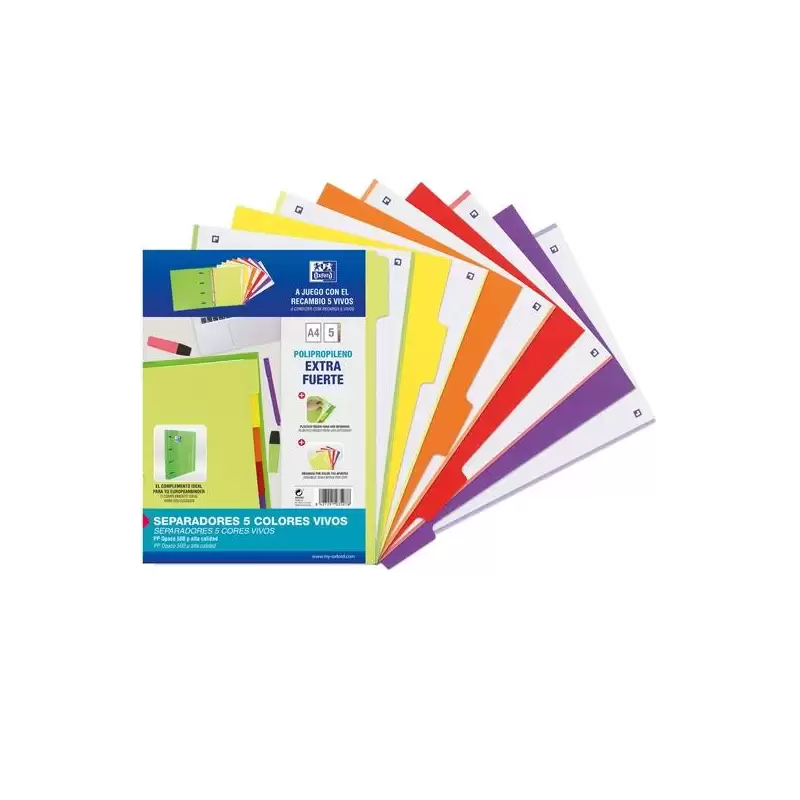 (400159037) OXFORD JUEGO SEPARADORES 5 POSICIONES PP 500 MICRAS A4 C/SURTIDOS VIVOS