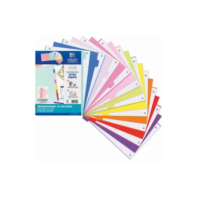 (400159038) OXFORD SEPARADORES 10 POSICIONES A4 PP 500 MICRAS COLORES