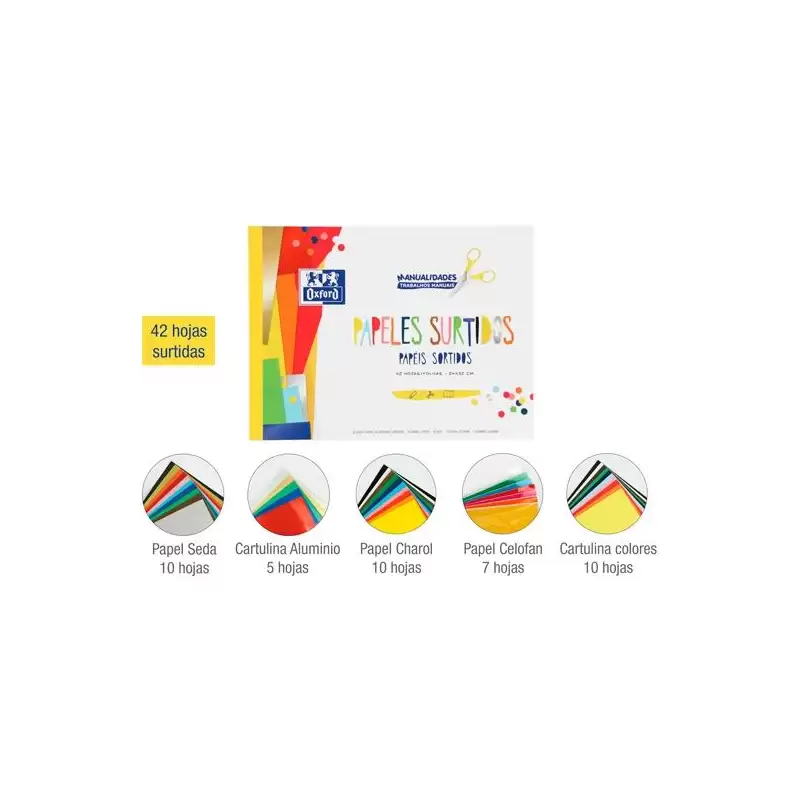 (400147987) OXFORD BLOC PAPELES SURTIDOS MANUALIDADES 42H A4 COLORES SURTIDOS