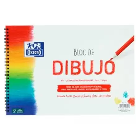 (400148232) OXFORD BLOC DIBUJO ESCOLAR T/ BLANDA ESPIRAL 20H 130GR A4+ LISO BLANCO