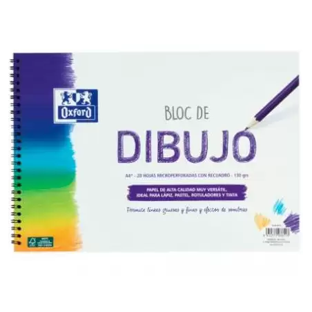 (400148234) OXFORD BLOC DIBUJO ESCOLAR T/ BLANDA ESPIRAL 20H 130GR A4+ C/ RECUADRO LISO BLANCO