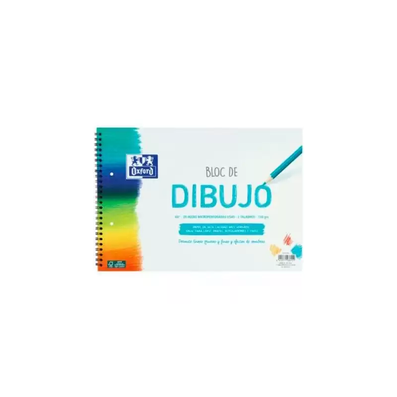 (400148235) OXFORD BLOC DIBUJO ESCOLAR MULTITALADRO 2 T/ BLANDA ESPIRAL 20H 130GR A4+ LISO BLANCO