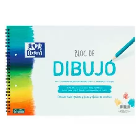 (400148235) OXFORD BLOC DIBUJO ESCOLAR MULTITALADRO 2 T/ BLANDA ESPIRAL 20H 130GR A4+ LISO BLANCO