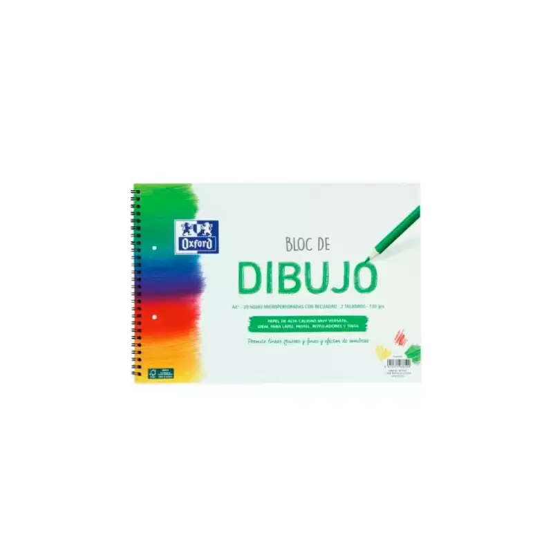 (400148236) OXFORD BLOC DIBUJO ESCOLAR MULTITALADRO 2 T/ BLANDA ESPIRAL 20H 130GR A4+ C/ RECUADRO LISO BLANCO