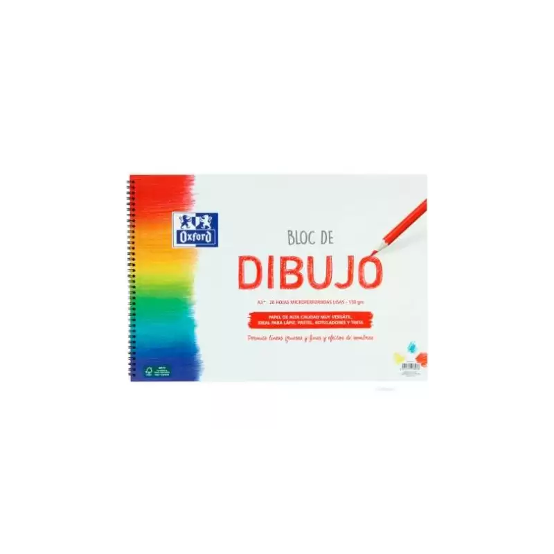 (400148237) OXFORD BLOC DIBUJO ESCOLAR T/ BLANDA ESPIRAL 20H 130GR A3+ LISO BLANCO