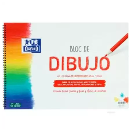 (400148237) OXFORD BLOC DIBUJO ESCOLAR T/ BLANDA ESPIRAL 20H 130GR A3+ LISO BLANCO