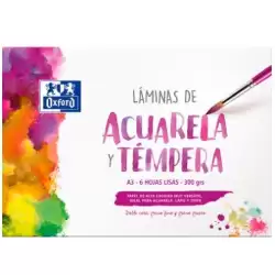 (400151295) OXFORD LÁMINAS PARA PINTURA ACUARELA Y TÉMPERA 6H 300GR A3 LISO BLANCO