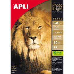 (04137) APLI PAPEL FOTOGRÁFICO PROFESIONAL PHOTO BRIGHT A4 240GR INKJET PAQUETE 60H BLANCO BRILLO