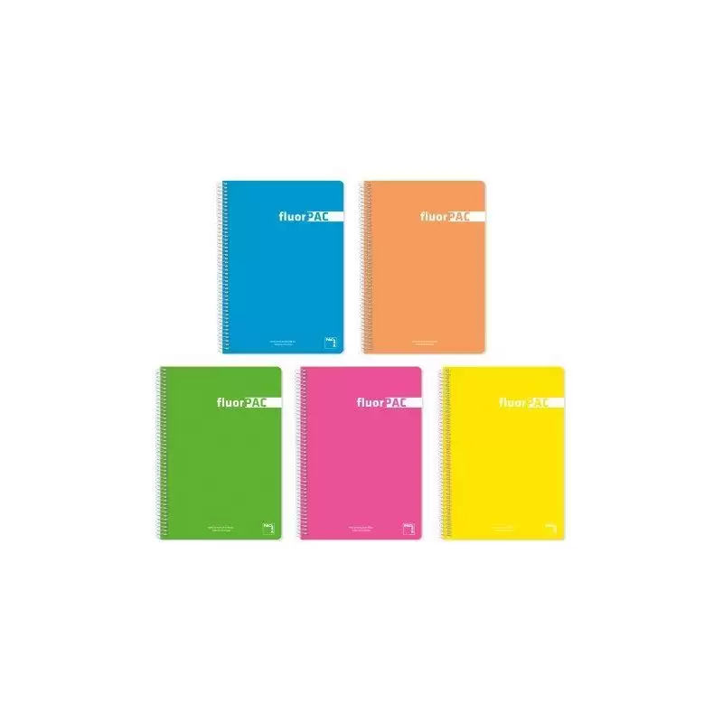(16551) PACSA CUADERNO FLUORPAC 80H FOLIO 90GR 4X4MM TAPAS PP PACK 5 UD COLORES SURTIDOS