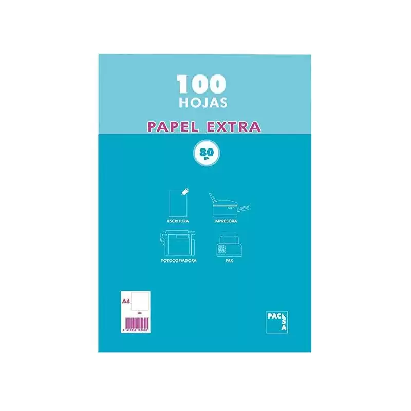 (21811) PACSA PAPEL EXTRA 100H A4 80GR LISO SIN TALADROS RETRACTILADO BLANCO
