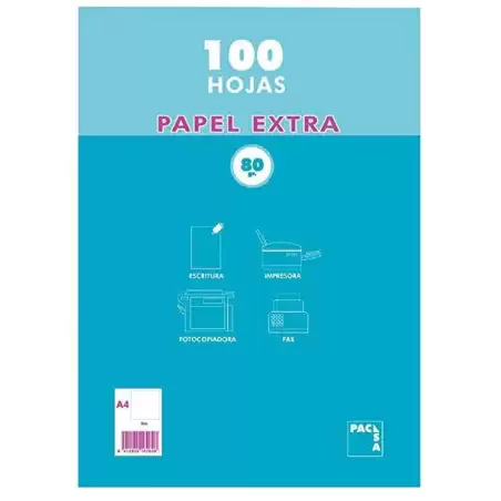 (21811) PACSA PAPEL EXTRA 100H A4 80GR LISO SIN TALADROS RETRACTILADO BLANCO