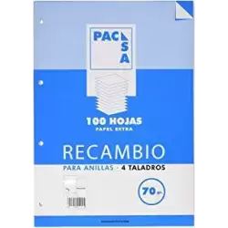 (21204) PACSA RECAMBIO 100H A5 70GR 4X4MM 4 TALADROS PAPEL EXTRA