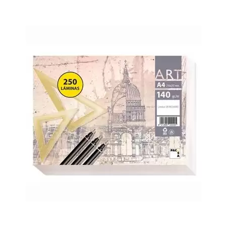(22020) PACSA PAPEL DE DIBUJO SERIE ART PAQUETE 250 LÁMINAS A4 140GR LISO SIN RECUADRO BLANCO