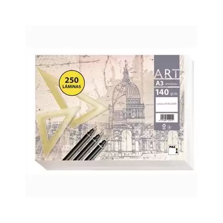(22021) PACSA PAPEL DE DIBUJO SERIE ART PAQUETE 250 LÁMINAS A3 140GR LISO SIN RECUADRO BLANCO