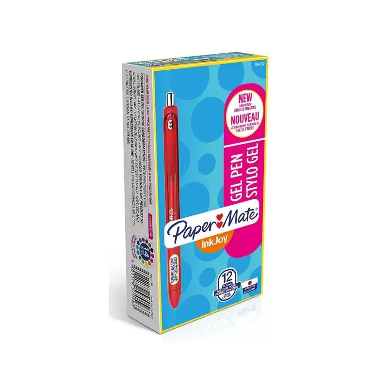 (1957056) PAPER MATE INKJOY GEL BRILLANTE BOLÍGRAFO RETRÁCTIL PUNTA MEDIA ROJO CAJA -12U-