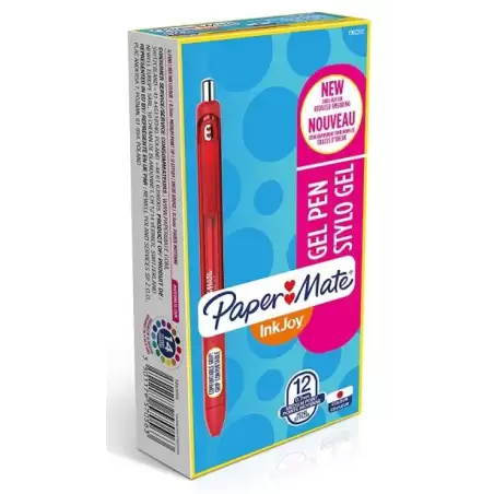 (1957056) PAPER MATE INKJOY GEL BRILLANTE BOLÍGRAFO RETRÁCTIL PUNTA MEDIA ROJO CAJA -12U-