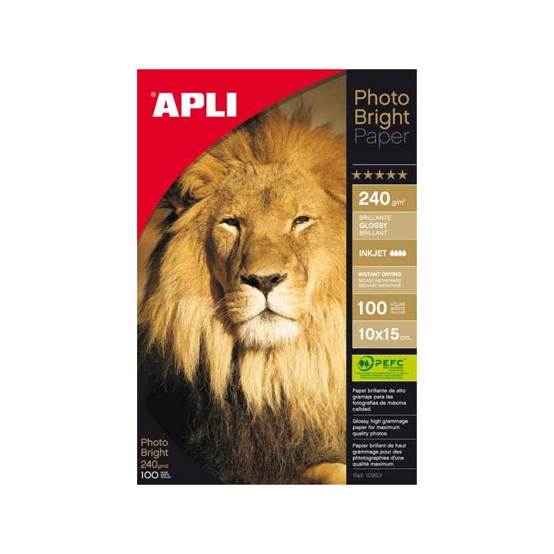 (10953) APLI PAPEL FOTOGRÁFICO PHOTO BRIGHT 10X15CM 240GR INKJET PAQUETE 100H BLANCO BRILLO