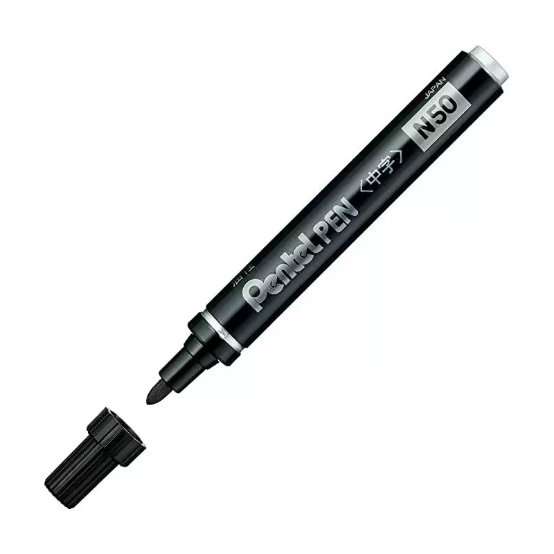 (N50-AE) PENTEL PEN N50-AE MARCADOR PERMANENTE CUERPO ALUMINIO NEGRO Y PUNTA MEDIA CONICA -12U-