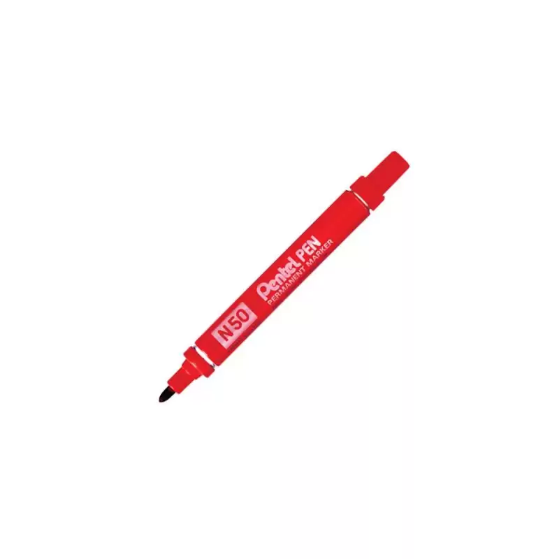 (N50-BE) PENTEL PEN N50-BE MARCADOR PERMANENTE CUERPO ALUMINIO ROJO Y PUNTA MEDIA CONICA -12U-