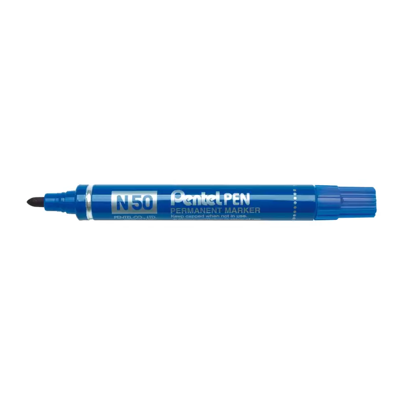 (N50-CE) PENTEL PEN N50-BE MARCADOR PERMANENTE CUERPO ALUMINIO AZUL Y PUNTA MEDIA CONICA -12U-