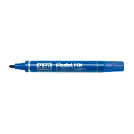 (N50-CE) PENTEL PEN N50-BE MARCADOR PERMANENTE CUERPO ALUMINIO AZUL Y PUNTA MEDIA CONICA -12U-
