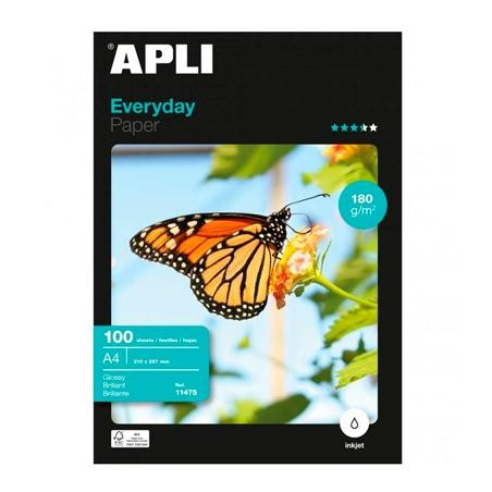 (11475) APLI PAPEL FOTOGRÁFICO EVERYDAY A4 180GR INKJET PAQUETE 100H BLANCO BRILLO
