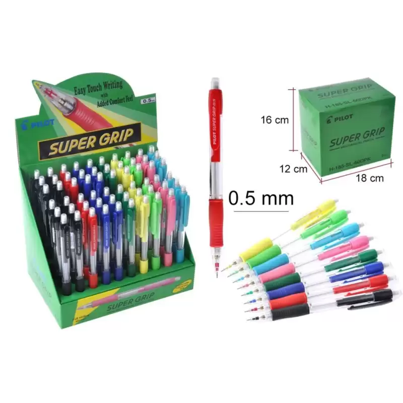 (H-185-SL-60DPK) PILOT EXPOSITOR PORTAMINAS H-185 SUPERGRIP 0.5 CON GOMA EXPOSITOR 60 UD C/SURTIDOS