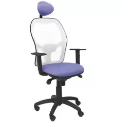 (15SBBALI261C) PIQUERAS Y CRESPO SILLA JORQUERA SINCRO BRAZOS REG. CABECERO REFUERZO LUMBAR MALLA BLANCO/TEJIDO BALI AZUL CLARO