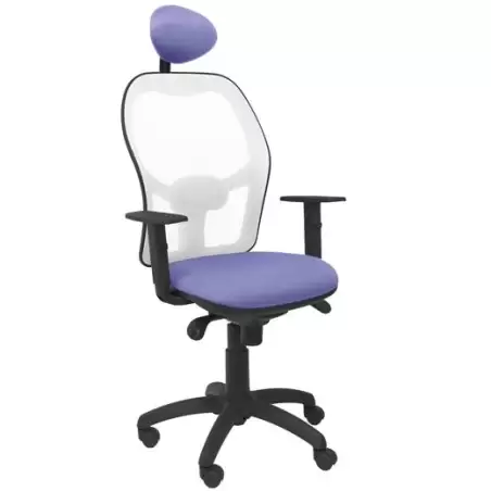 (15SBBALI261C) PIQUERAS Y CRESPO SILLA JORQUERA SINCRO BRAZOS REG. CABECERO REFUERZO LUMBAR MALLA BLANCO/TEJIDO BALI AZUL CLARO