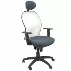 (15SBBALI600C) PIQUERAS Y CRESPO SILLA JORQUERA SINCRO BRAZOS REG. CABECERO REFUERZO LUMBAR MALLA BLANCA/TEJIDO BALI GRIS OSCURO
