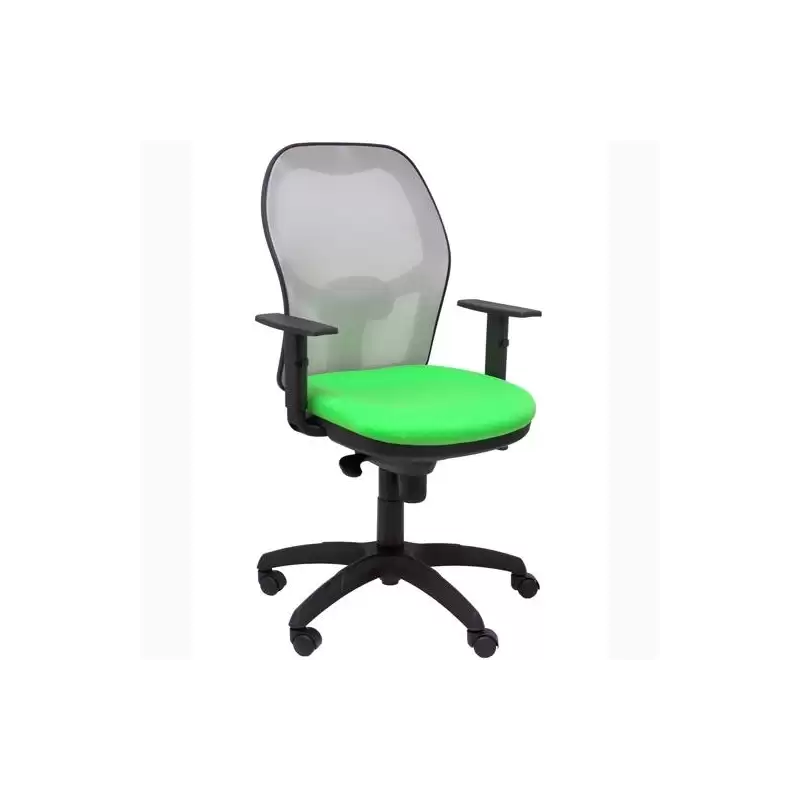 (15SGRBALI22) PIQUERAS Y CRESPO SILLA JORQUERA SINCRO BRAZOS REG. REFUERZO LUMBAR MALLA GRIS/TEJIDO BALI VERDE PISTACHO