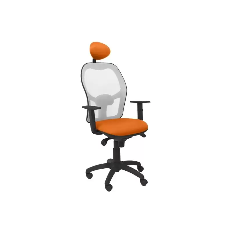 (15SGRBALI308C) PIQUERAS Y CRESPO SILLA JORQUERA SINCRO BRAZOS REG. CABECERO REFUERZO LUMBAR MALLA GRIS/TEJIDO BALI NARANJA