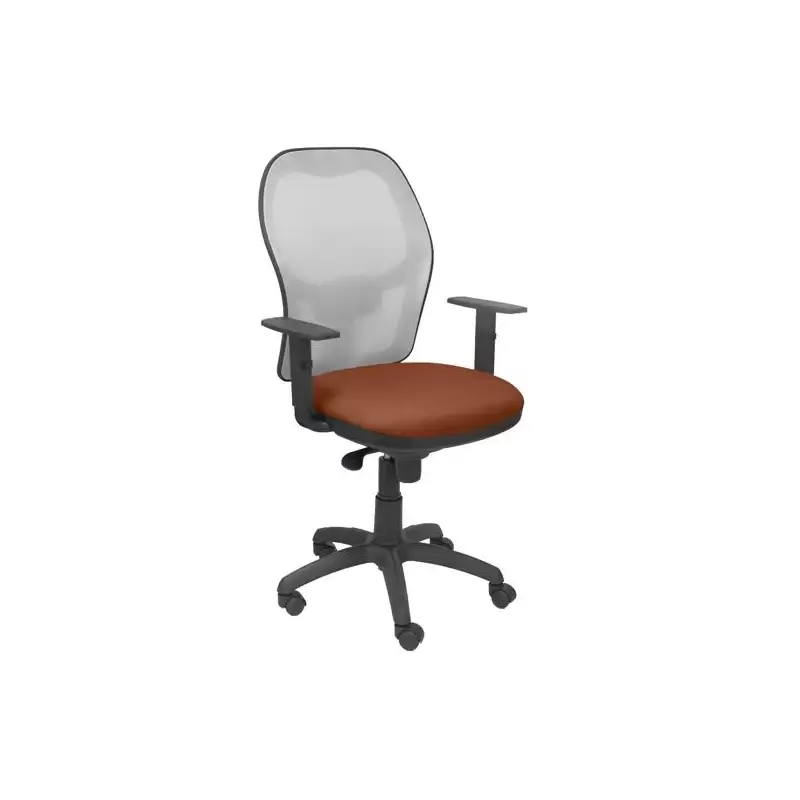 (15SGRBALI363) PIQUERAS Y CRESPO SILLA JORQUERA SINCRO BRAZOS REG. REFUERZO LUMBAR MALLA GRIS/TEJIDO BALI MARRÓN