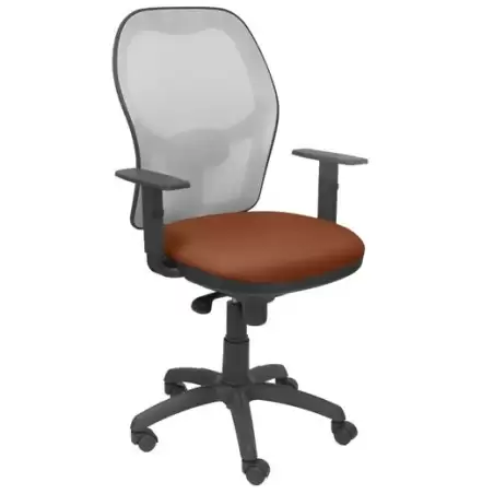 (15SGRBALI363) PIQUERAS Y CRESPO SILLA JORQUERA SINCRO BRAZOS REG. REFUERZO LUMBAR MALLA GRIS/TEJIDO BALI MARRÓN