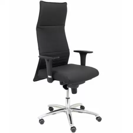 (206SPIELNE) PIQUERAS Y CRESPO SILLÓN ALBACETE GIRATORIO SINCRO BRAZOS REG. RUEDAS DE PARQUÉ TAPIZADO PIEL NEGRO