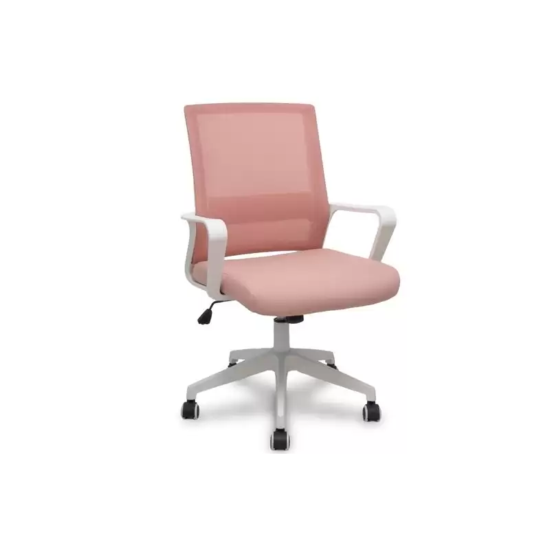(535BBDW02RN) PIQUERAS Y CRESPO SILLA ERGO535 BLANCA BASCULANTE RESPALDO MALLA ROSA ASIENTO TELA ROSA RUEDAS NAILON