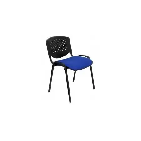 (PACK426PRARAN229) PIQUERAS Y CRESPO PACK DE 4 SILLAS FIJAS APILABLES PÉTROLA RESPALDO PVC NEGRO Y ASIENTO TAPIZADO ARAN AZUL