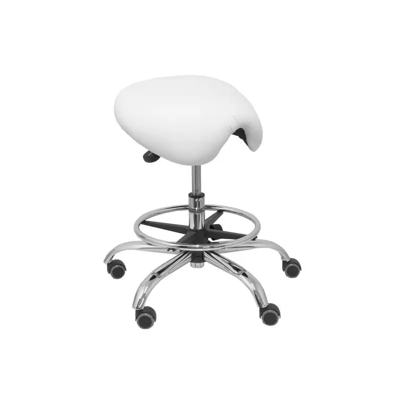 (T16SPBL) PIQUERAS Y CRESPO TABURETE ALATOZ GIRATORIO ANATÓMICO BASE CROMADA TAPIZADO SIMILPIEL BLANCO
