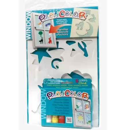 (09121) PLAYCOLOR PACK WINDOW 6 TÉMPERAS SÓLIDAS COLORS ONE + PLANTILLAS PARA DECORACIÓN