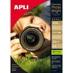 (12239) APLI PAPEL FOTOGRÁFICO EVERYDAY PHOTO BRIGHT A4 200GR INKJET PAQUETE 50H BLANCO BRILLO