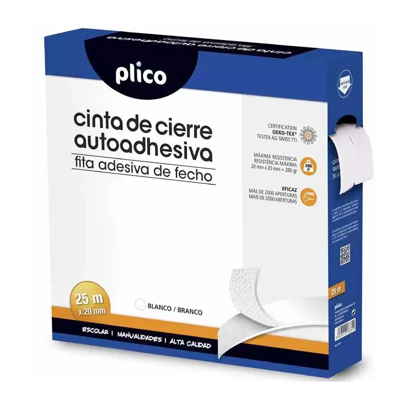 (13318) PLICO CINTA DE CIERRE AUTOADHESIVA 20MM X 25M BLANCO