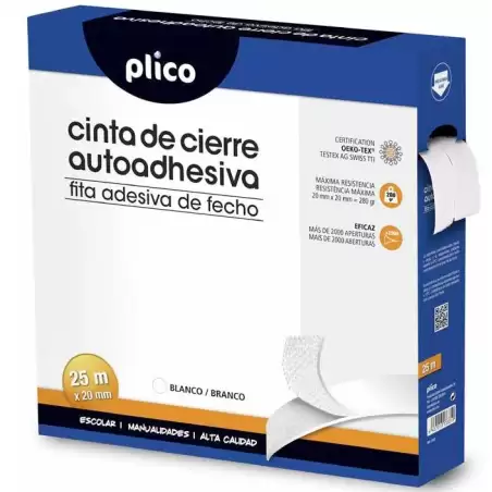 (13318) PLICO CINTA DE CIERRE AUTOADHESIVA 20MM X 25M BLANCO