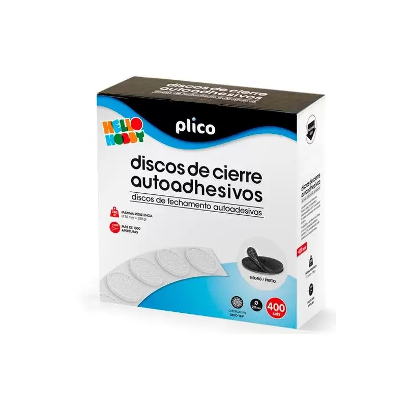 (13335) PLICO DISCOS DE CIERRE TEXTIL AUTOADHESIVO Ø20MM -CAJA 400- NEGRO