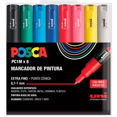 (182634667) POSCA ESTUCHE 8 MARCADORES  PC-1M/8C NO PERMANENTE PUNTA FINA 0.9MM-1.3MM C/SURTIDOS BASIC
