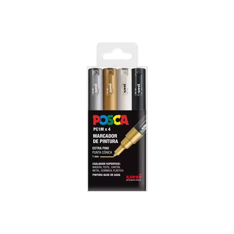 (182634669) POSCA ESTUCHE 4 MARCADORES  PC-1M/4C NO PERMANENTE PUNTA FINA 0.7MM C/SURTIDOS BWSG