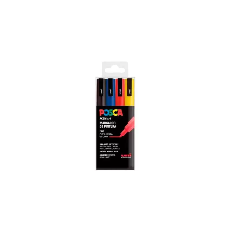 (182634672) POSCA MARCADOR  PC-3M/4C NO PERMANENTE PUNTA FINA 0.9MM-1.3MM COLORES SURTIDOS BASIC -ESTUCHE 4U-