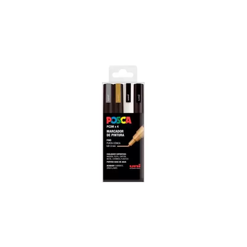 (182634673) POSCA MARCADOR  PC-3M/4C NO PERMANENTE PUNTA FINA 0.9MM-1.3MM COLORES SURTIDOS GSWB -ESTUCHE 4U-