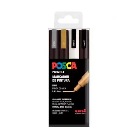 (182634673) POSCA MARCADOR  PC-3M/4C NO PERMANENTE PUNTA FINA 0.9MM-1.3MM COLORES SURTIDOS GSWB -ESTUCHE 4U-